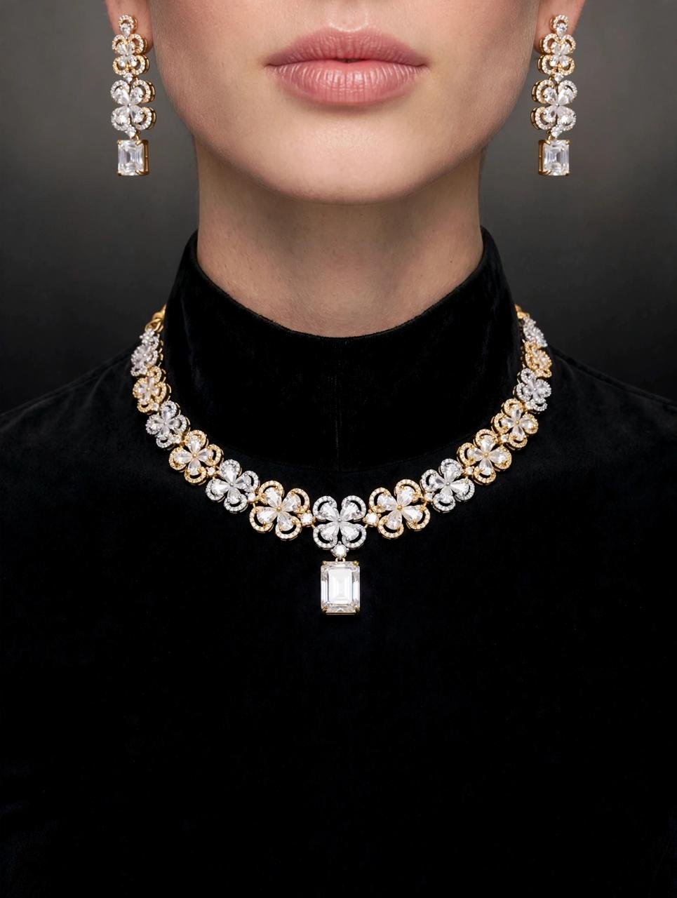 Royal Dual-Tone Floral AD Necklace Set