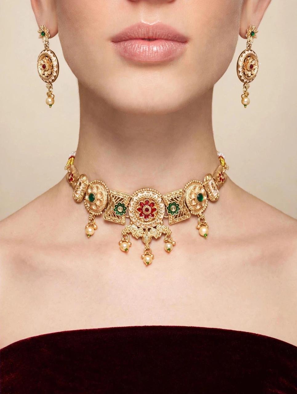 Floral Meenakari Kundan Choker Set