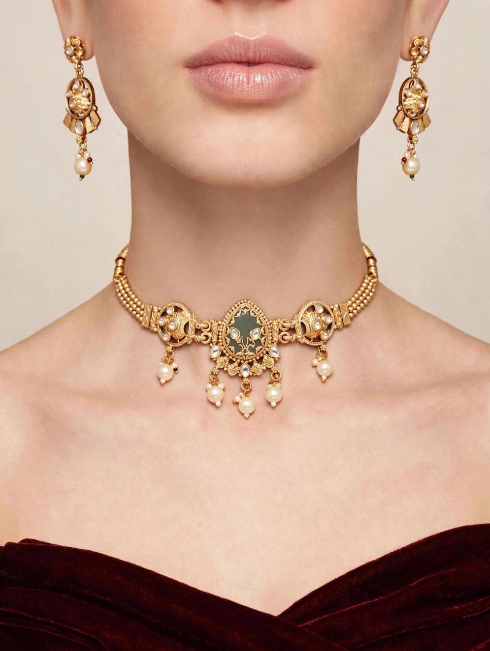 Rajwada Meenakari Pearl Choker Set