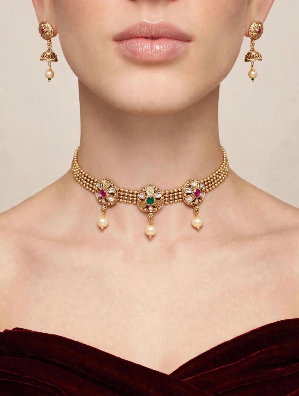 Floral Kundan Bead Choker