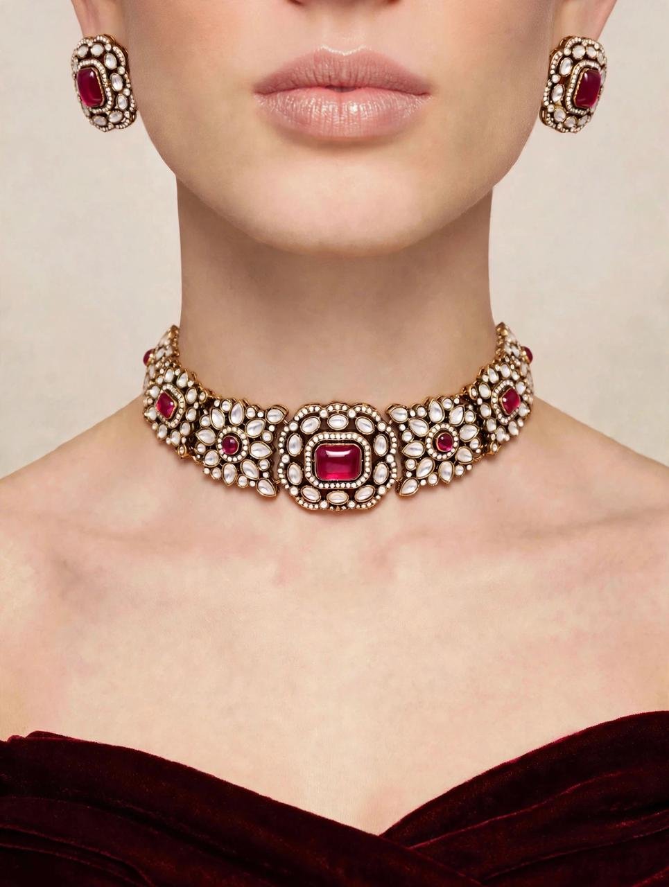 Ruby Jadau Kundan Choker Set
