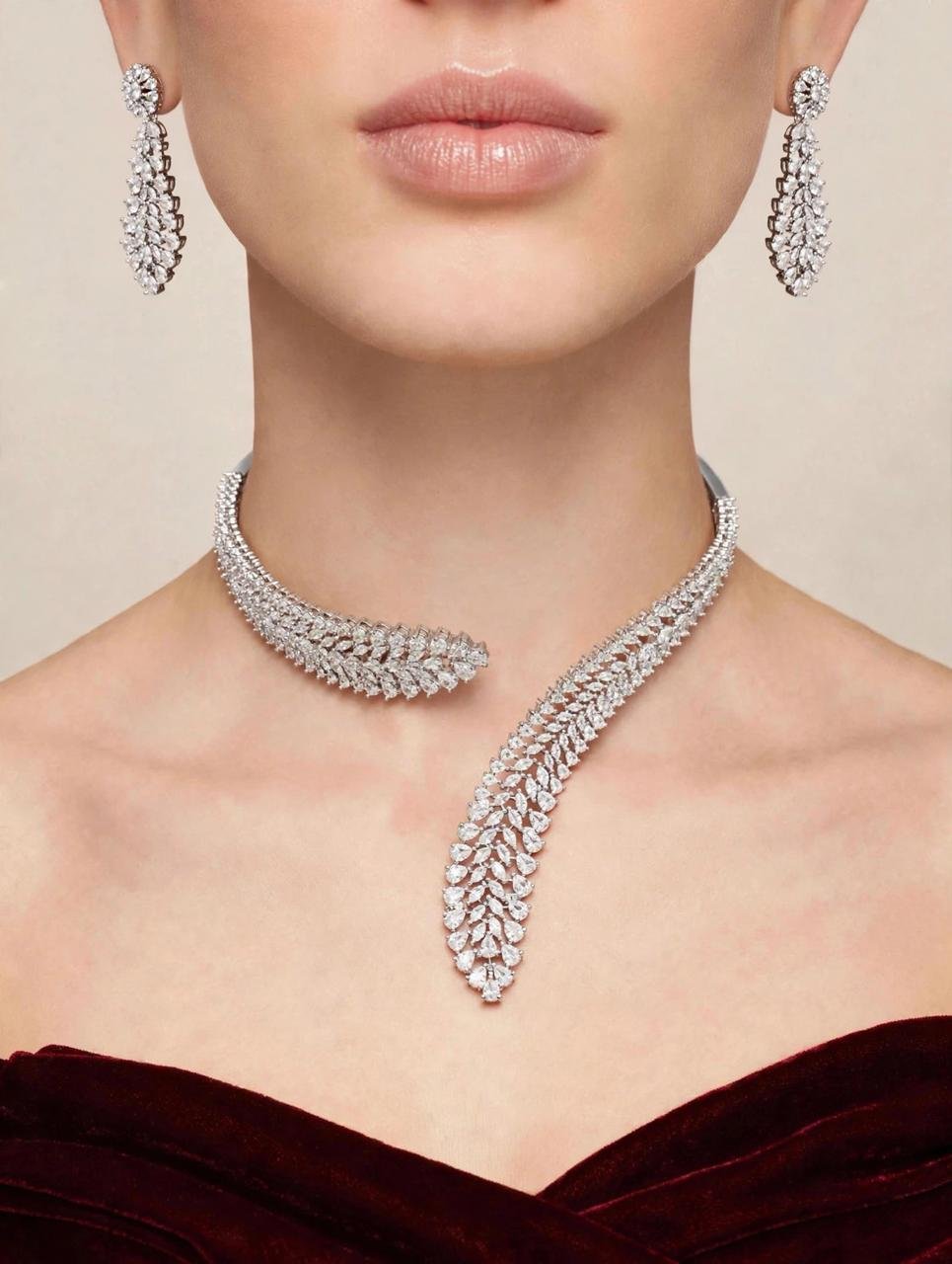 Silver Leaf Cascade Choker Set