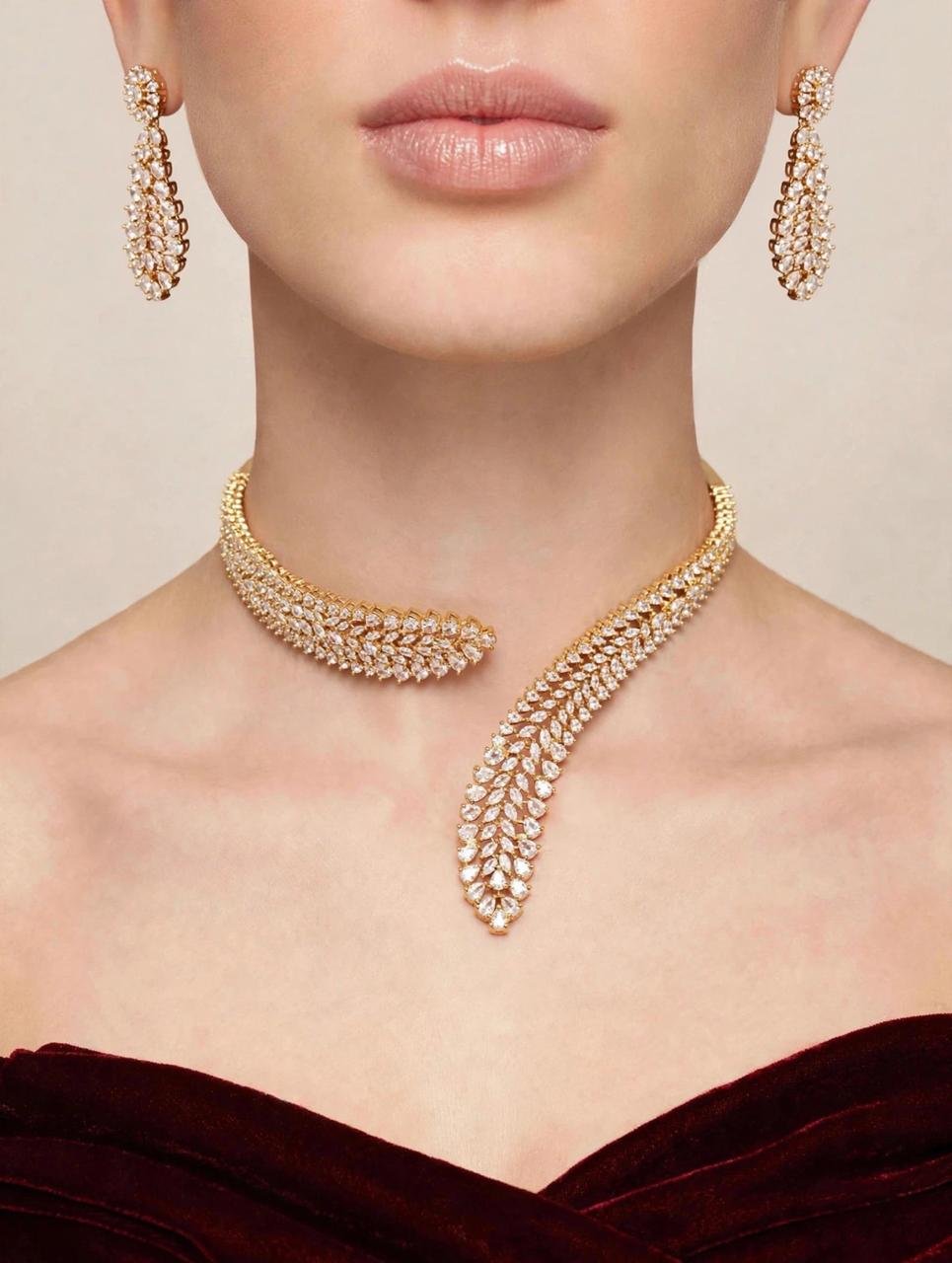 Golden Leaf Cascade Choker Set