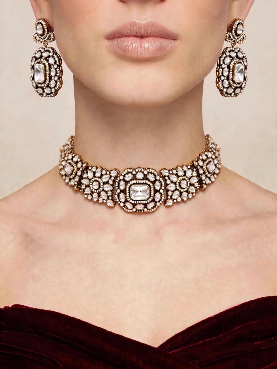 Silver Jadau Kundan Choker Set