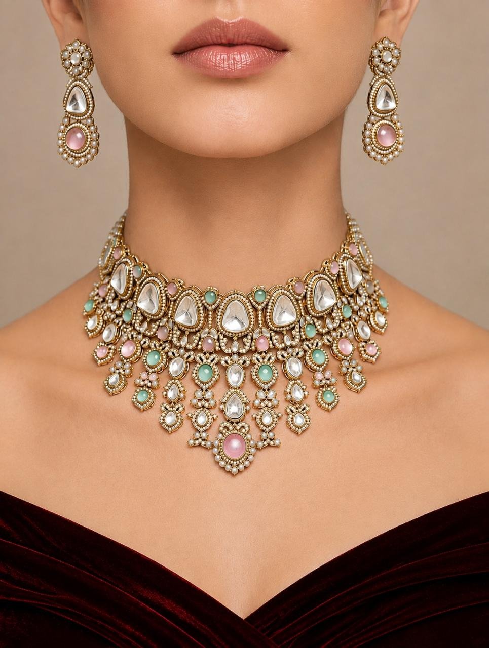 Kundan Motif Jhalar Choker set