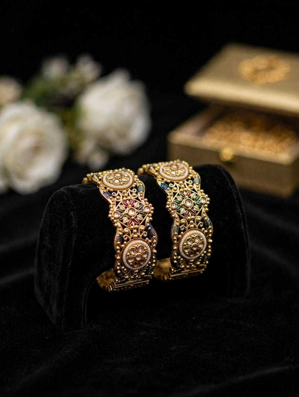 Kundan Meenakari Floral Kadas