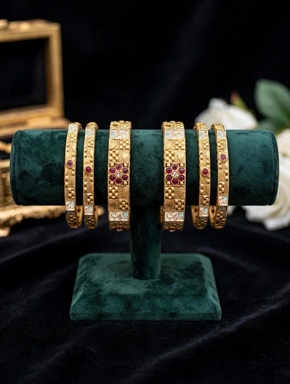 Antique Gold Meenakari Bangle Set