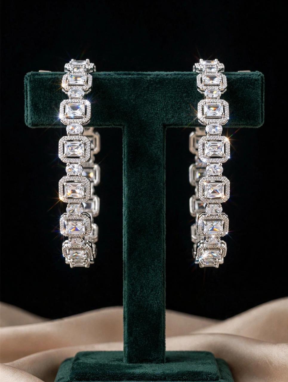 Square Halo AD Silver Bangle Set