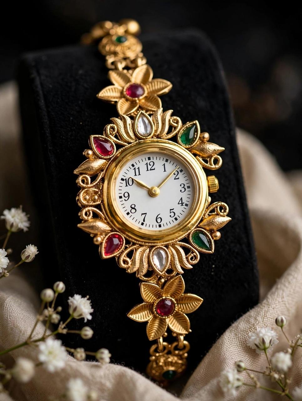 Gold Kundan Ghungroo Bracelet Watch