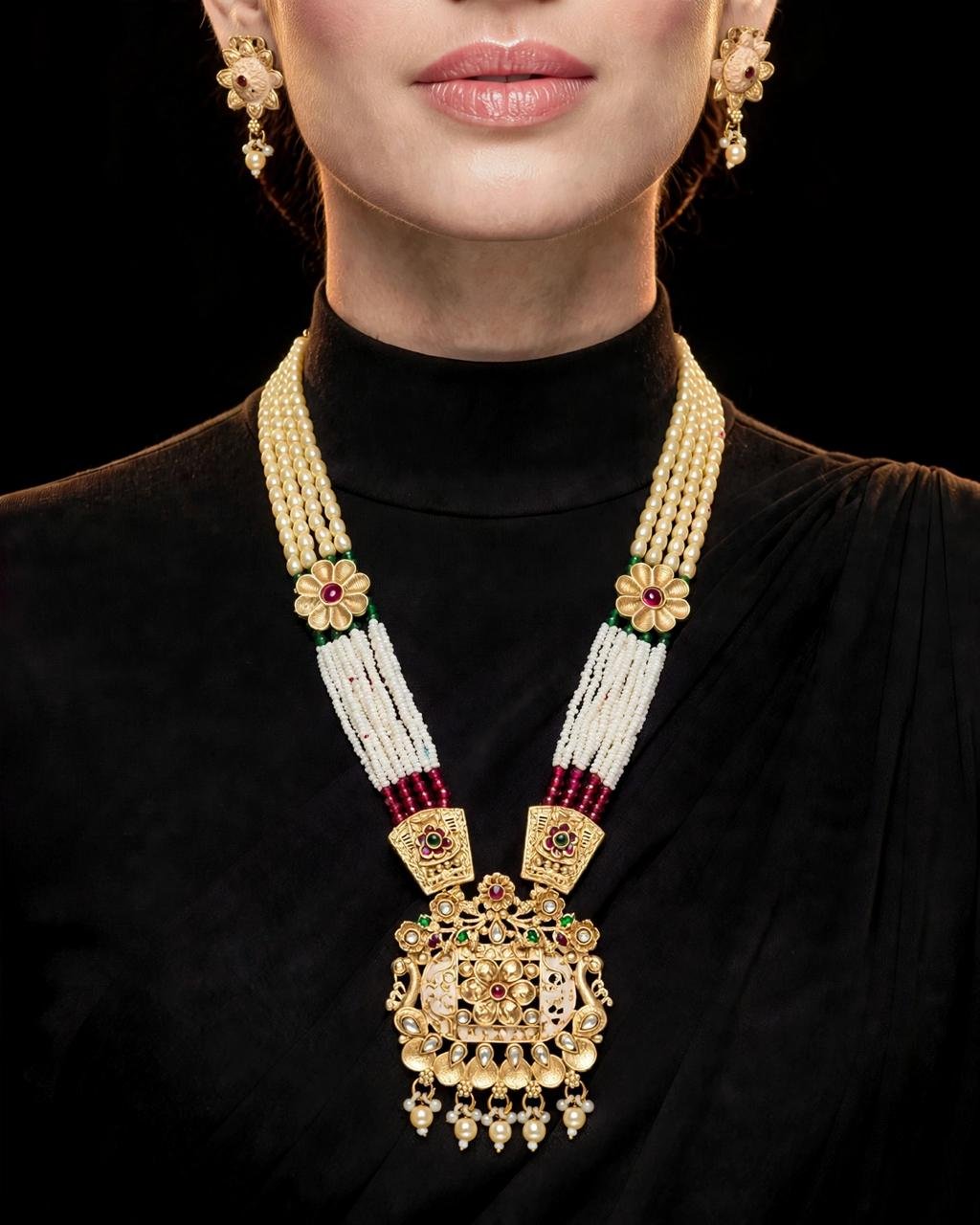 Royal Kundan Pearl Mala long set
